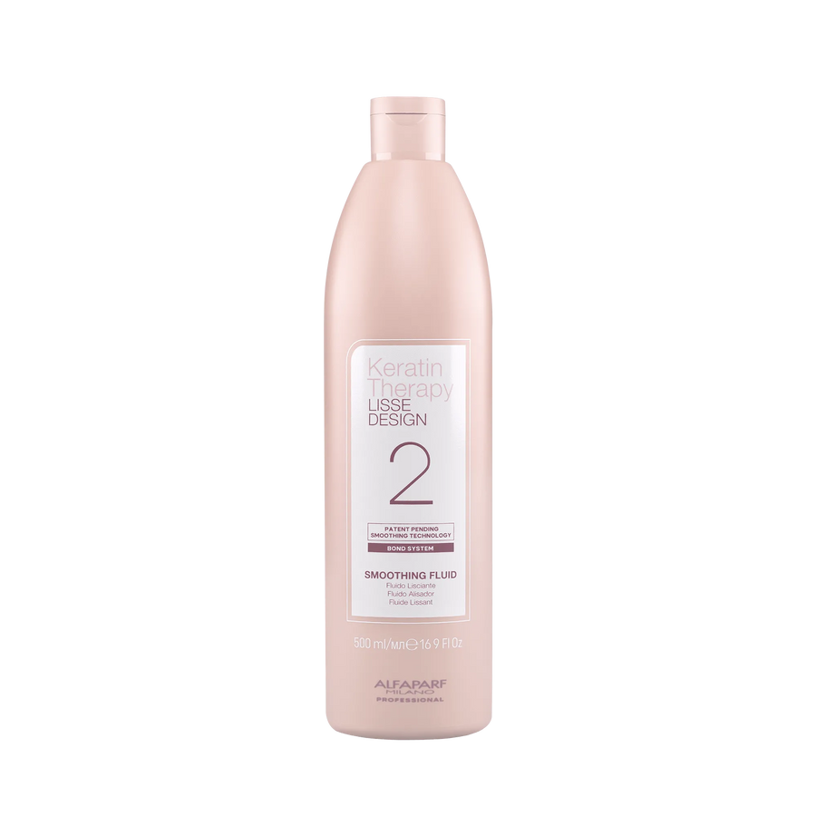 Alfaparf Milano Keratin Therapy Lisse Design 2 Smoothing Fluid is a 500 ml smoothing fluid that helps to make hair soft and silky
