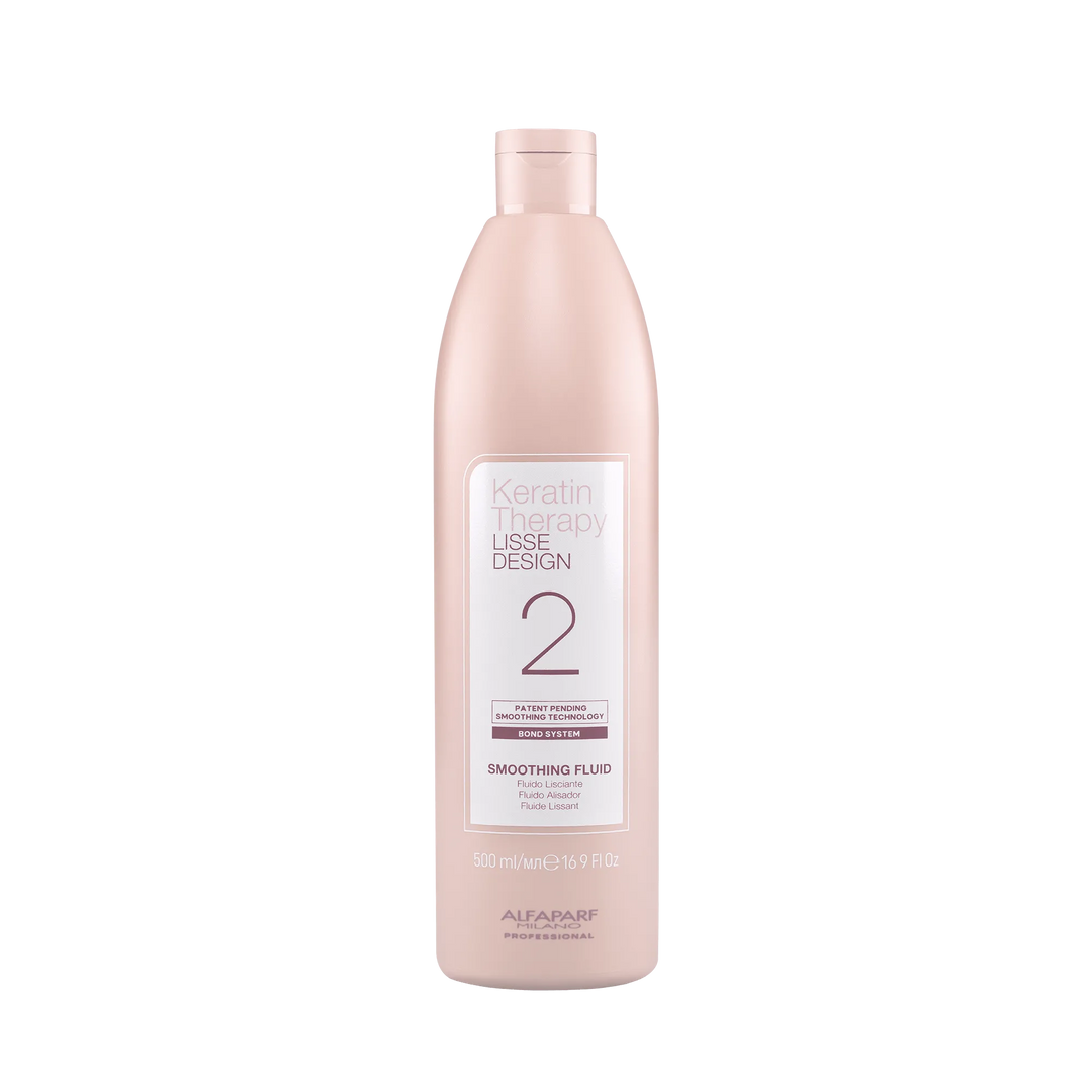 

Alfaparf Milano Keratin Therapy Lisse Design 2 Smoothing Fluid is a 500 ml smoothing fluid that helps to make hair soft and silky.