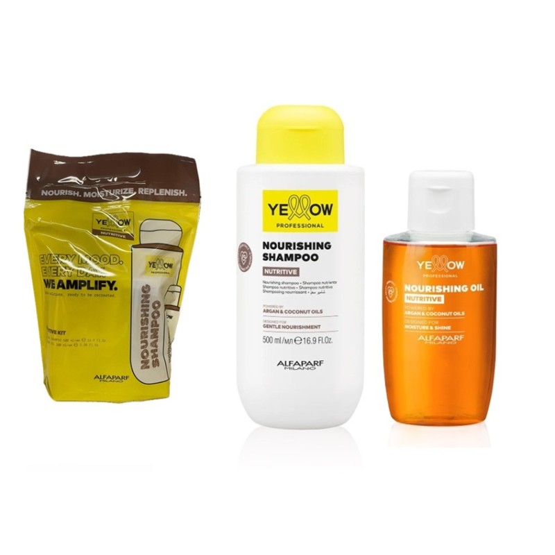 Alfaparf Yellow Professional Nutritive Kit Shampoo 500 ml + Oil 100 ml Nutrizione E Lucentezza Per Capelli Secchi
