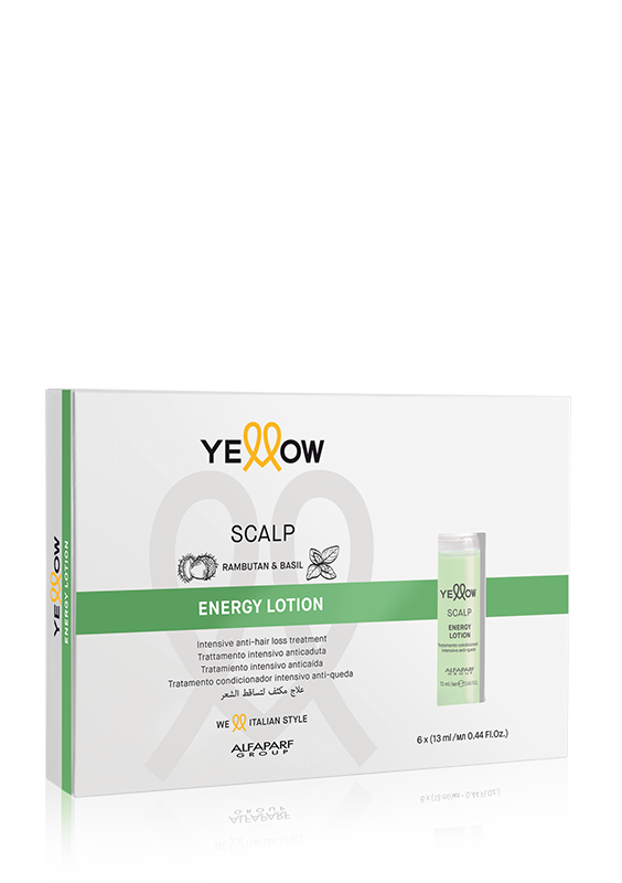 
The Alfaparf Yellow Scalp Energy Lotion is an intensive anti-hair loss treatment for hair, with 6 vials of 13 ml each. 
