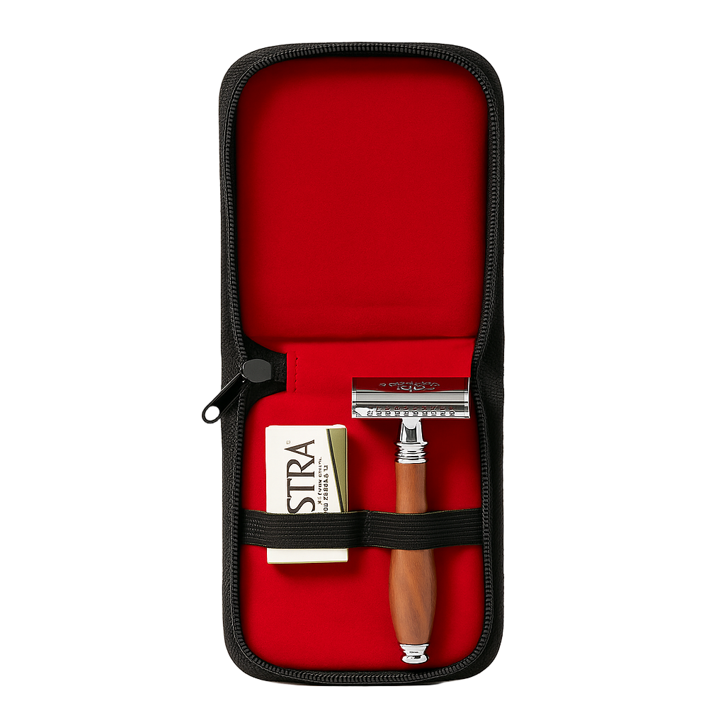 American Safety Kit Rasoio Di Sicurezza A Pettine Chiuso Con Manico In Legno + Custodia E Lamette Astra