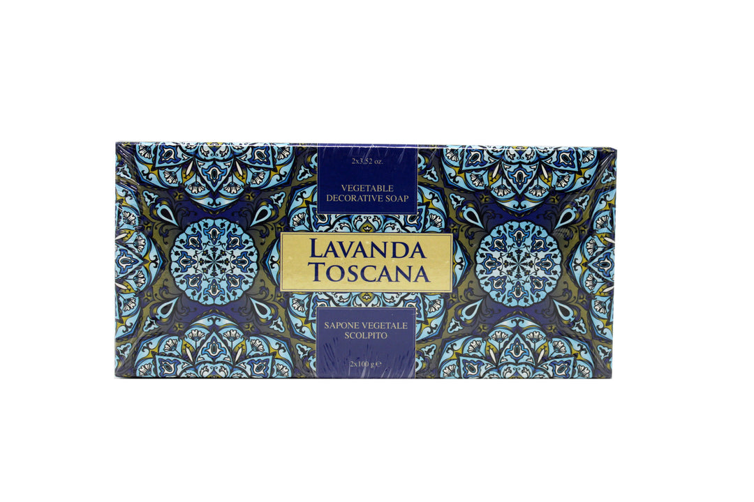 

Athena's Lavanda Tuscany Hand- and Body-Soaps Box Set of Artisanal Scented Vegetable Soaps, Carved by Hand, 2 x 100 gr
