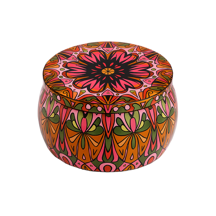 Candela Profumata Decorativa In Barattolo Metallo Mandala Rosa E Cammello