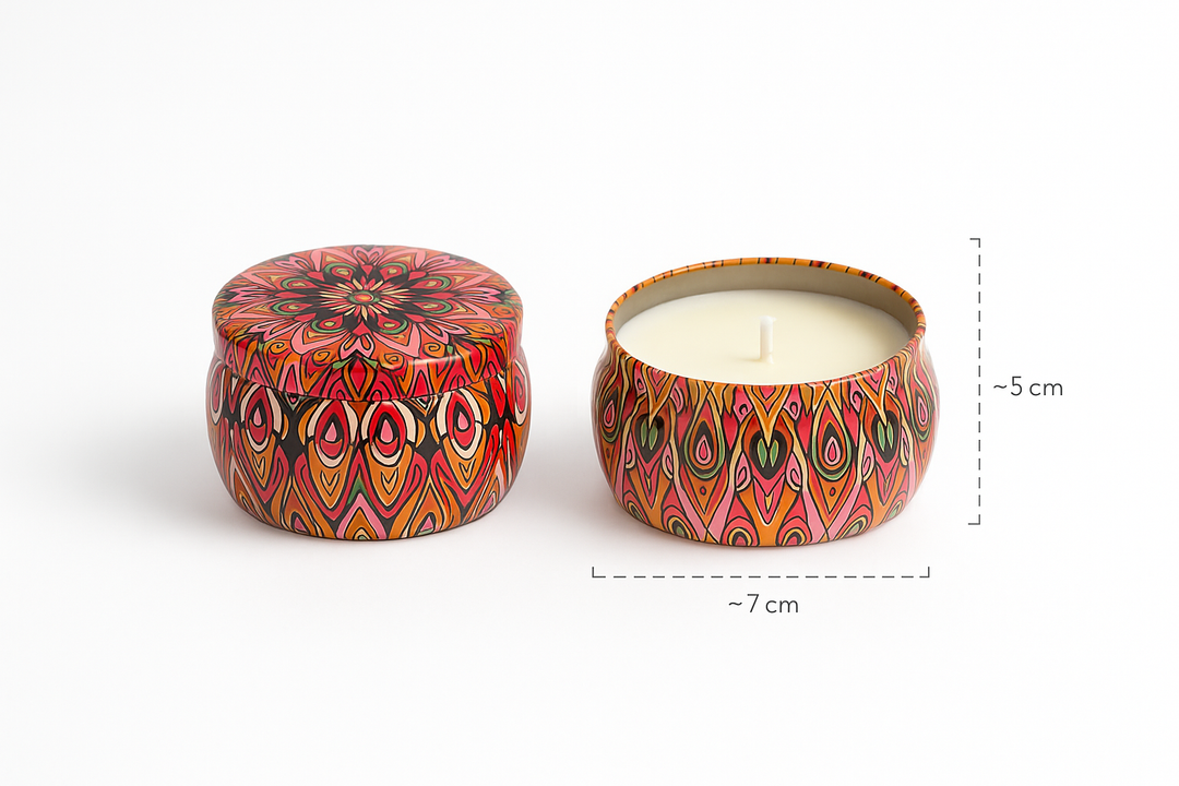 Candela Profumata Decorativa In Barattolo Metallo Mandala Rosa E Cammello