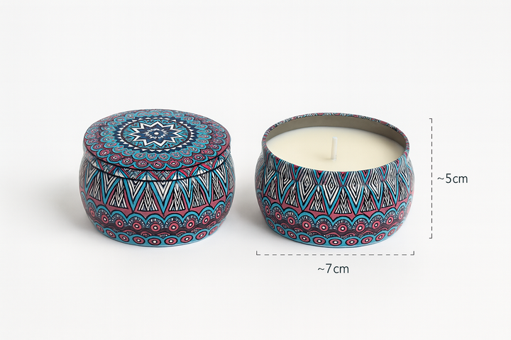 Candela Profumata Decorativa In Barattolo Metallo Mandala Blu E Fucsia