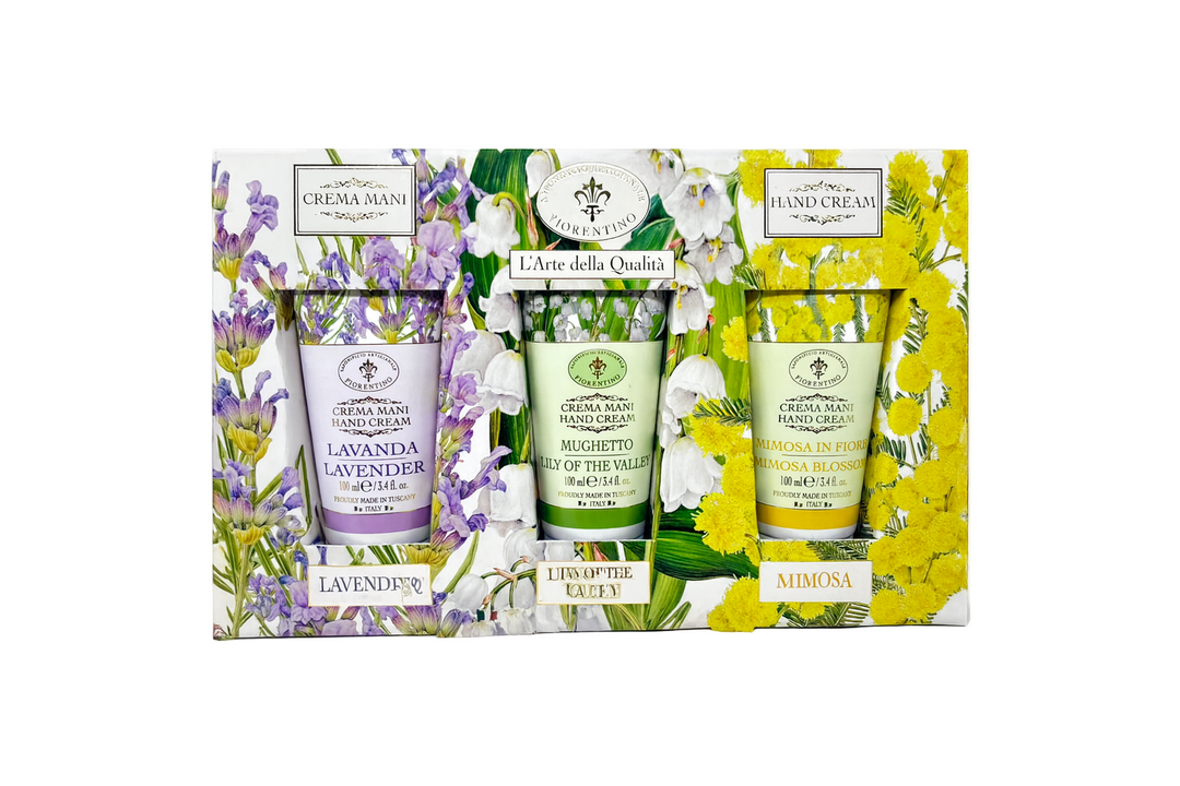 Saponificio Artigianale Fiorentino Crema Mani Laguna Blu Mughetto, Mimosa, Lavanda 3 pz Da 100 ml