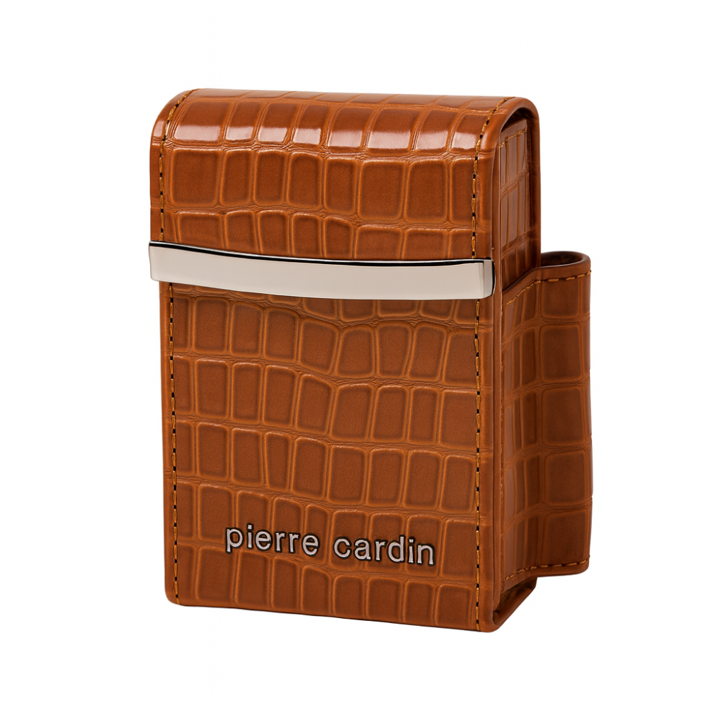 Portasigarette Portaoggetti Pierre Cardin Marrone Cuoio Effetto Coccodrillo