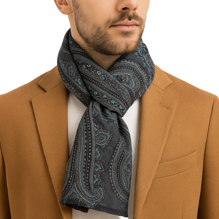 Enrico Coveri Foulard Paisley Grigio E Azzurro Con Confezione Regalo