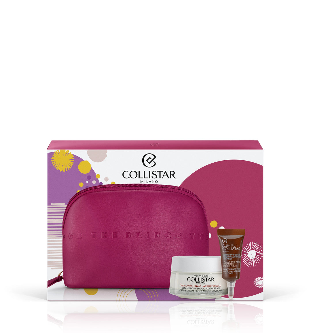 

Collistar Vitamin C Cream Set + Ferulic Acid 50 ml + Hyaluronic Acid Eye Cream + Peptides 5 ml + Beauty Bag by The Bridge.