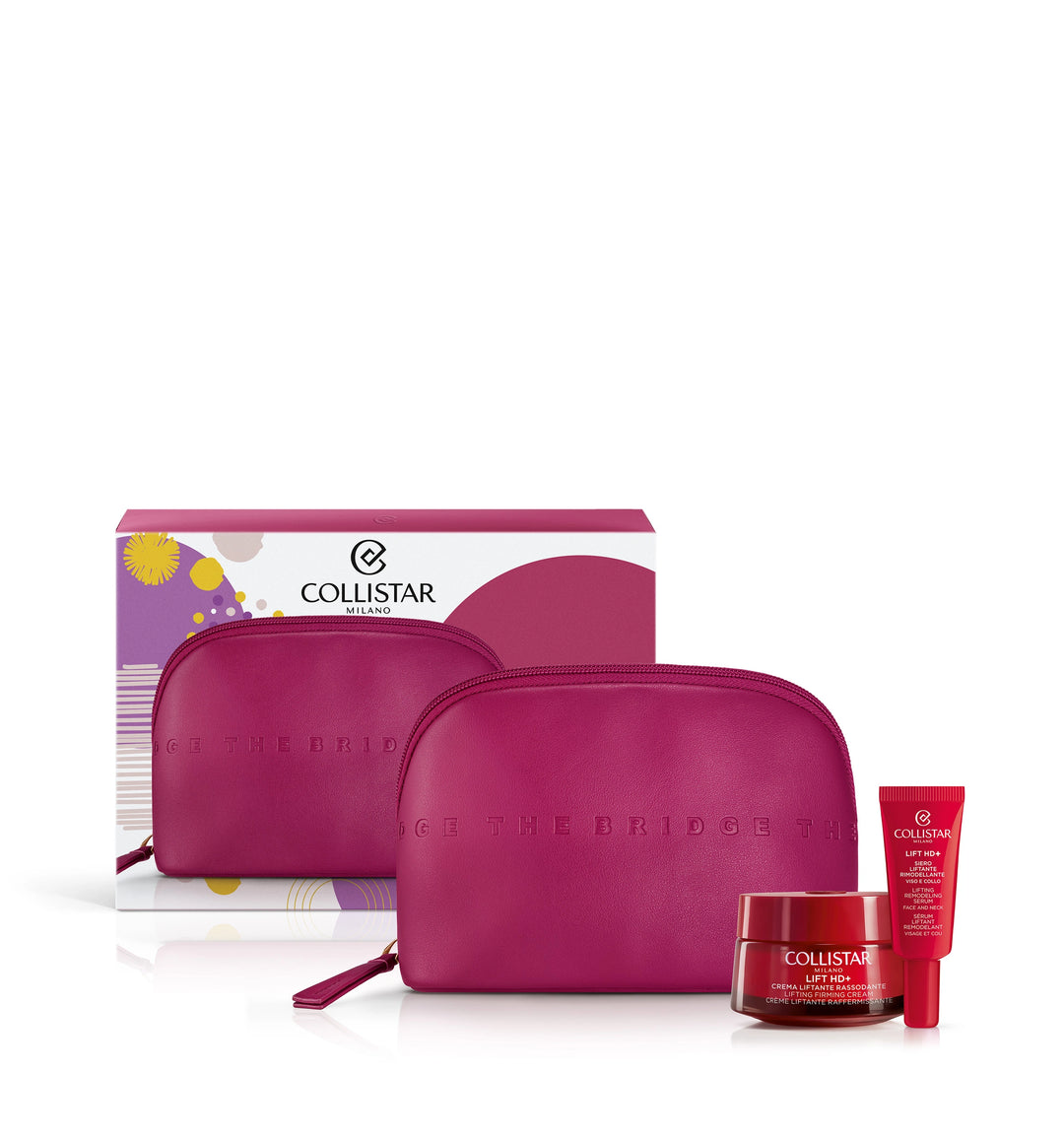 

Collistar Lift HD+ Gift Set includes a 50 ml Lifting Firming Cream, a 7 ml Lifting and Remodelling Serum for Face and Neck, and a beauty bag from The Bridge brand.