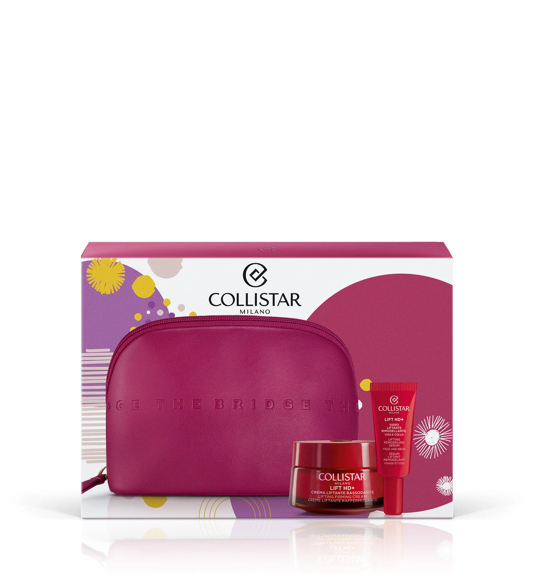 

Collistar Lift HD+ Gift Set includes a 50 ml Lifting Firming Cream, a 7 ml Lifting and Remodelling Serum for Face and Neck, and a beauty bag from The Bridge brand.
