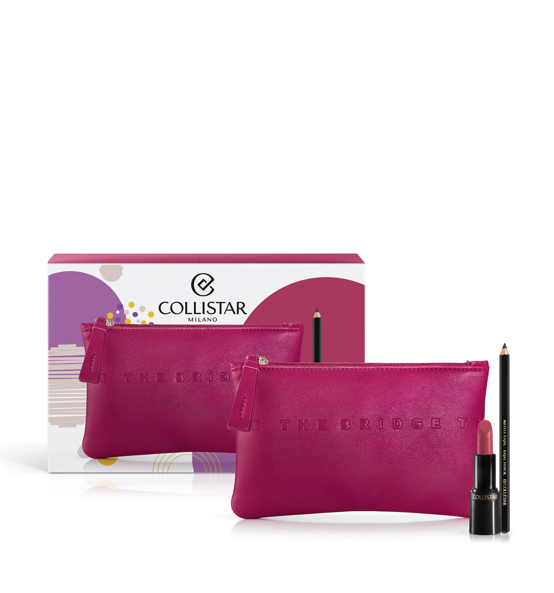 

Collistar Pure Lipstick Set 113 Autumn Berry + Black Eye Pencil Kajal + Beauty Bag by The Bridge