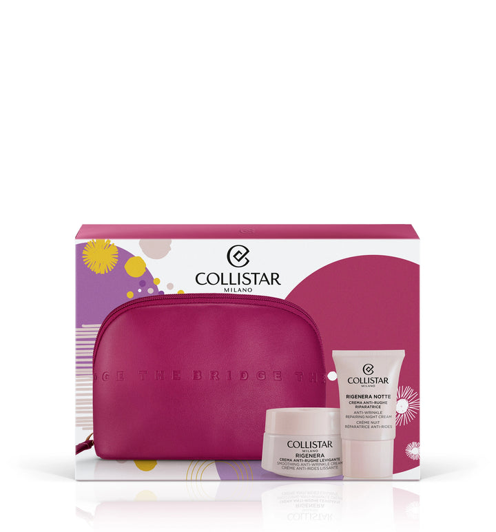 

Collistar Regenerating Box Wrinkle-Smoothing Cream 50 ml + Regenerating Night Repair Cream 15 ml + Beauty Bag The Bridge.