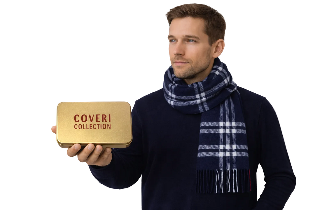 Coveri Collection Écharpe Homme Bleu Rayée Avec Boîte Cadeau