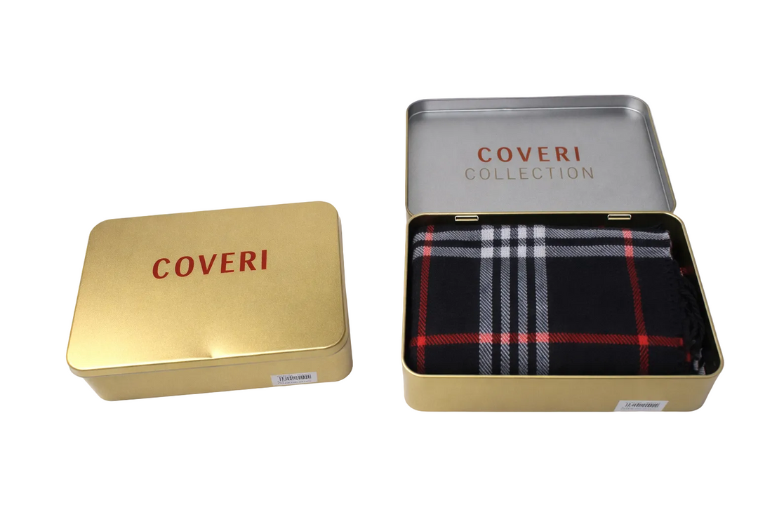 Coveri Collection Herren Schal Schwarz Gestreift Mit Geschenkbox