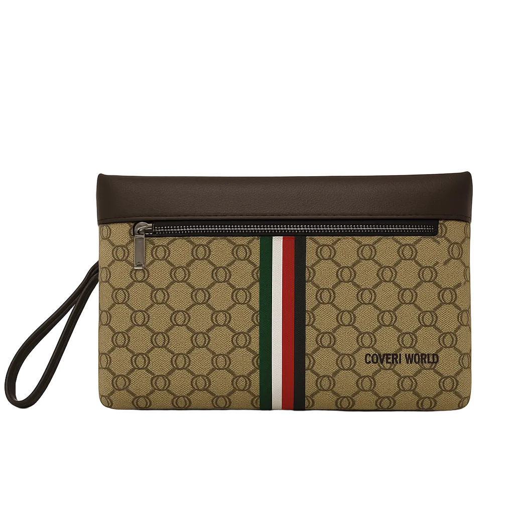 Coveri World Herren Pochette Monogram Beige Mit Trikolore-Band Und Handgelenkband