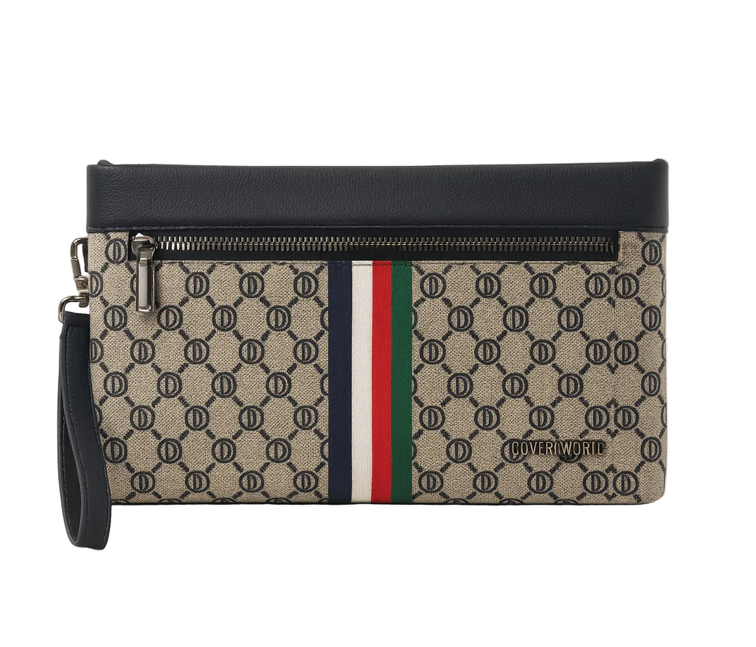 Coveri World Torba Męska Monogram Czarna Z Trójkolorowym Paskiem I Rękawem