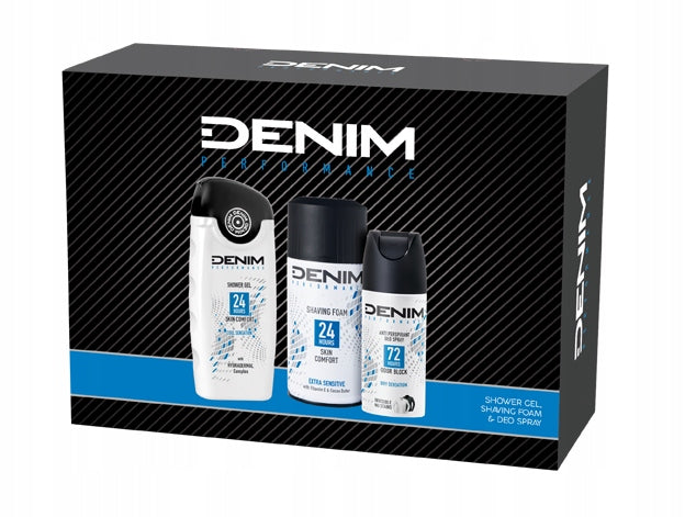 Denim Cofanetto Performance Shower Gel 250 ml + Deo Spray 150 ml + Shaving Foam 300 ml