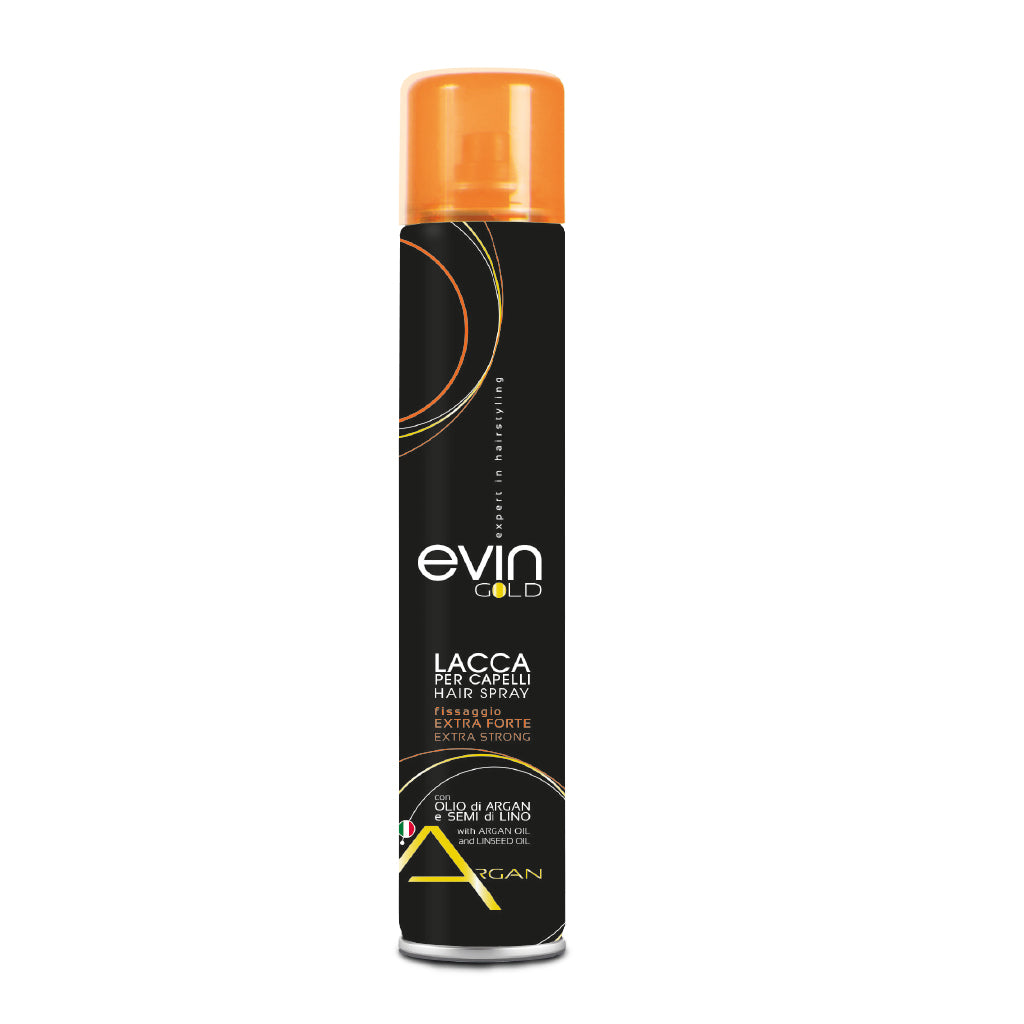 Evin Gold Lacca Spray Per Capelli Fissaggio Extra Forte Con Olio Di Argan 500 ml