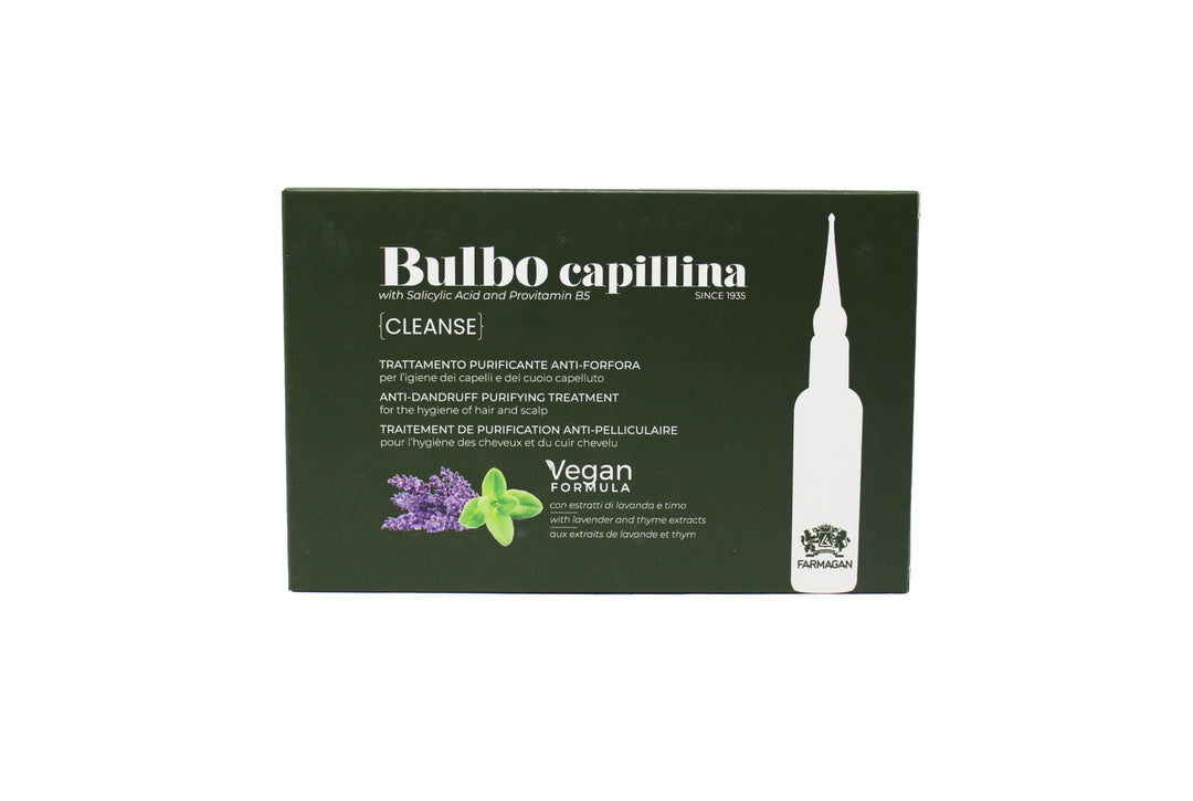

Farmagan Bulbo Capillina Formula Vegan Cleanse Purifying Treatment Anti-Dandruff for Hair and Scalp 10 Vials of 7.5 ml.