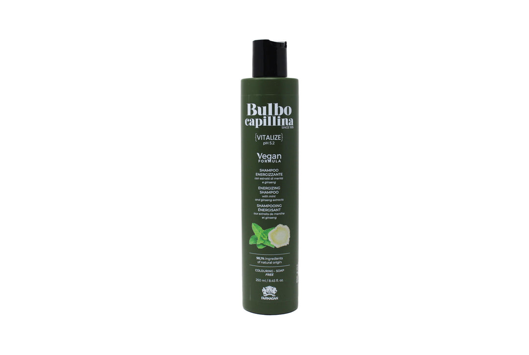 

Farmagan Bulbo Capillina Vegan Vitalize Formula Energizing Shampoo for Hair, 250 ml, with anti-hair loss support.