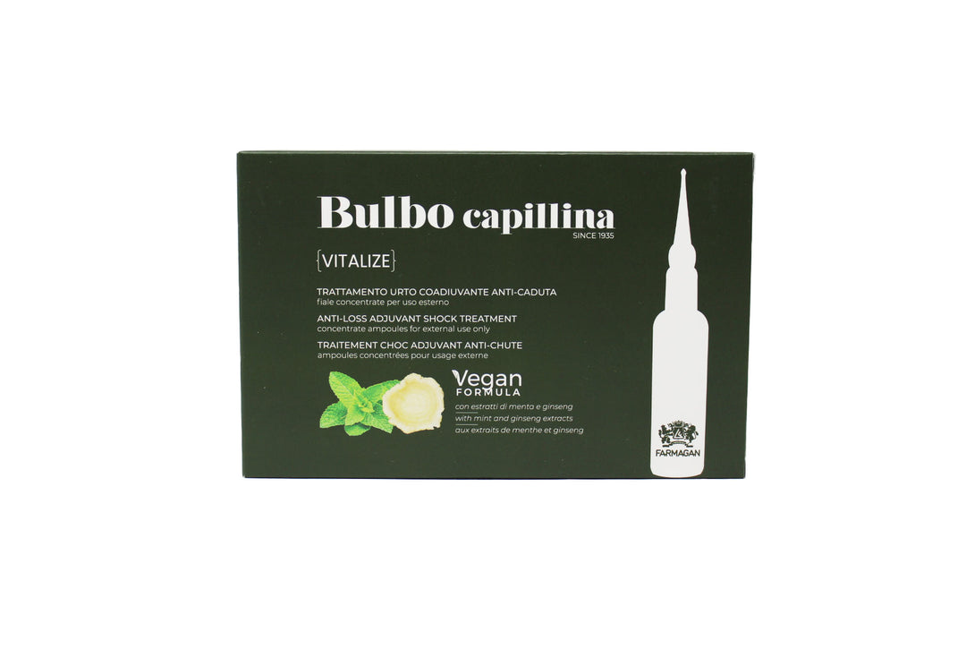 Farmagan Bulbo Capillina Formula Vegan Vitalize Trattamento Urto Coadiuvante Anti Caduta Per Capelli 10 Fiale Da 7,5 ml