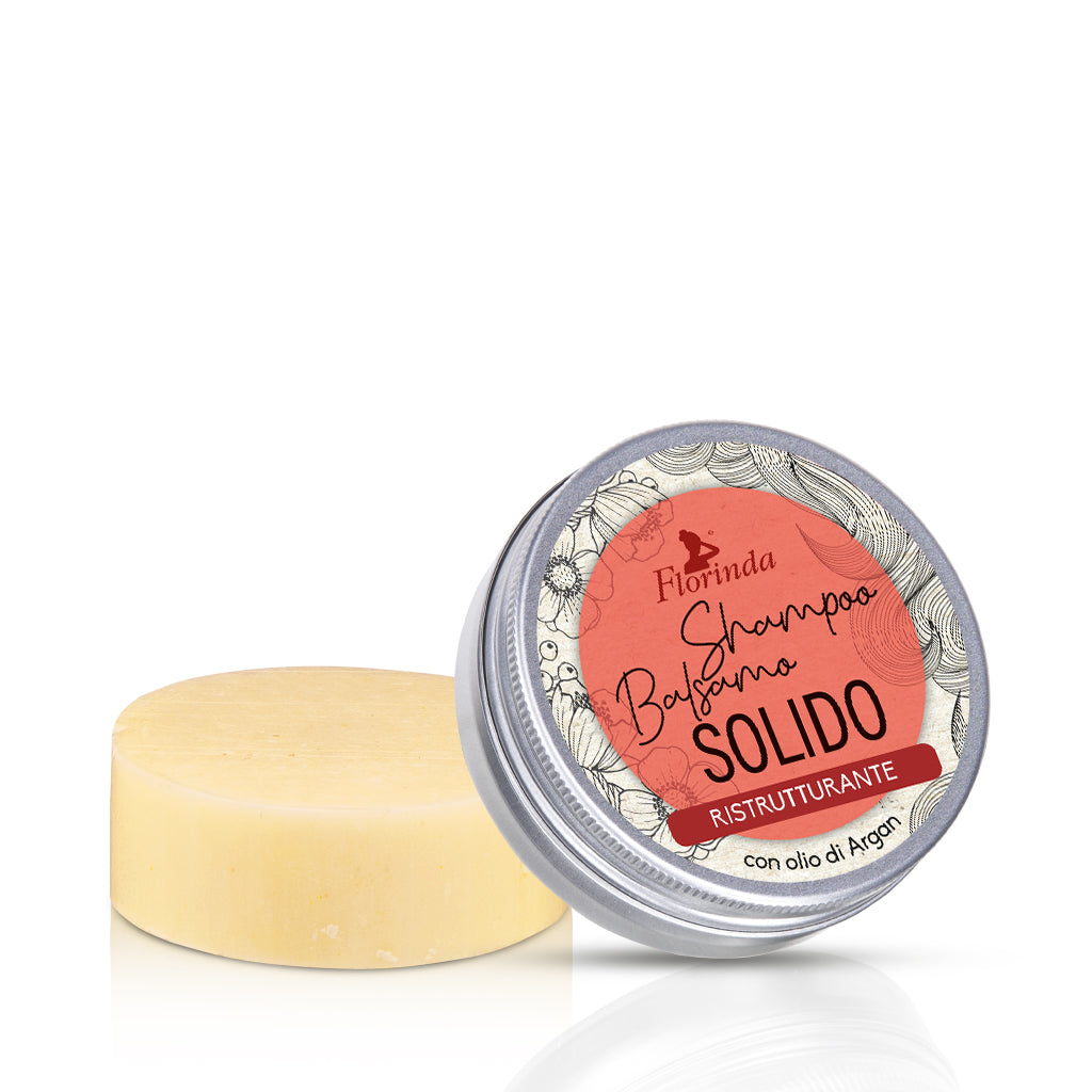Florinda Shampoo Balsamo Solido Ristrutturante Per Capelli Con Olio Di Argan 70 gr