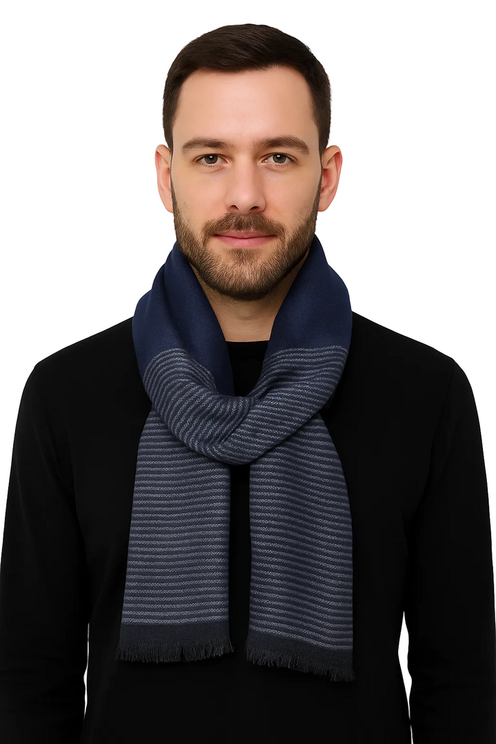 Enrico Coveri Foulard Righe Blu E Grigio Con Confezione Regalo
