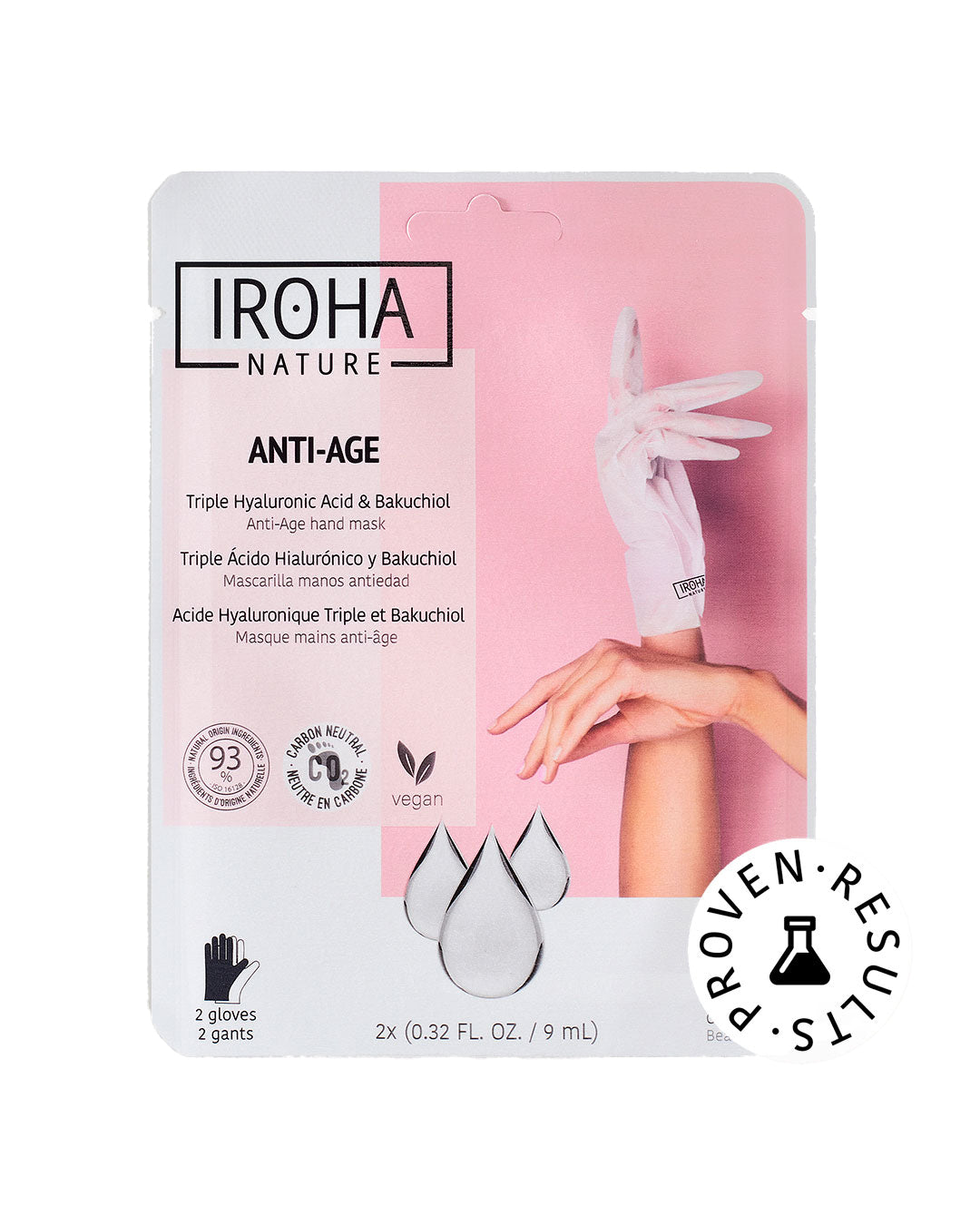 

"Iroha Nature Disposable Anti-Age Hand Mask Gloves with Triple Hyaluronic Acid, Bakuchiol, and Niacinamide 2 pcs x 9 ml"