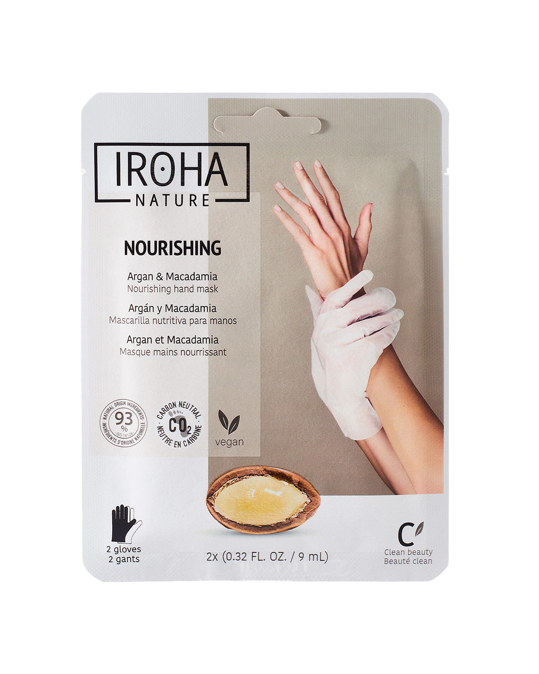 

"Iroha Nature Disposable Nutrient Gloves Mask For Hands With Argan and Macadamia Oil 2 pc x 9 ml"