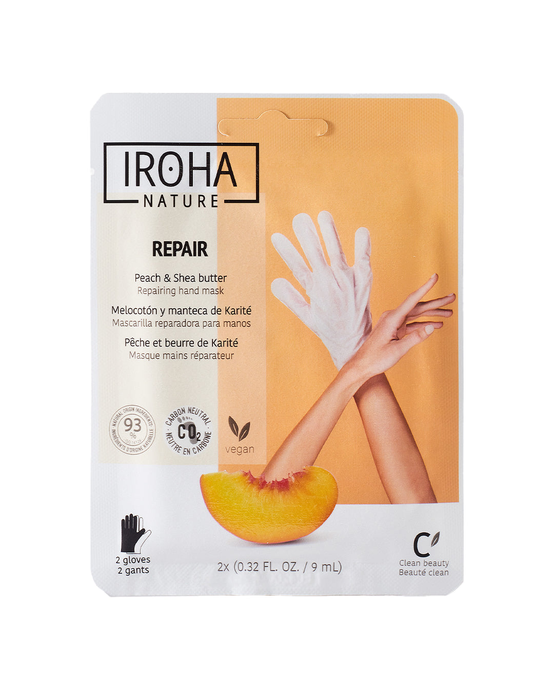 )


Iroha Nature Disposable Repairing Hand Masks with Peach and Shea Butter - 2 pcs x 9 ml