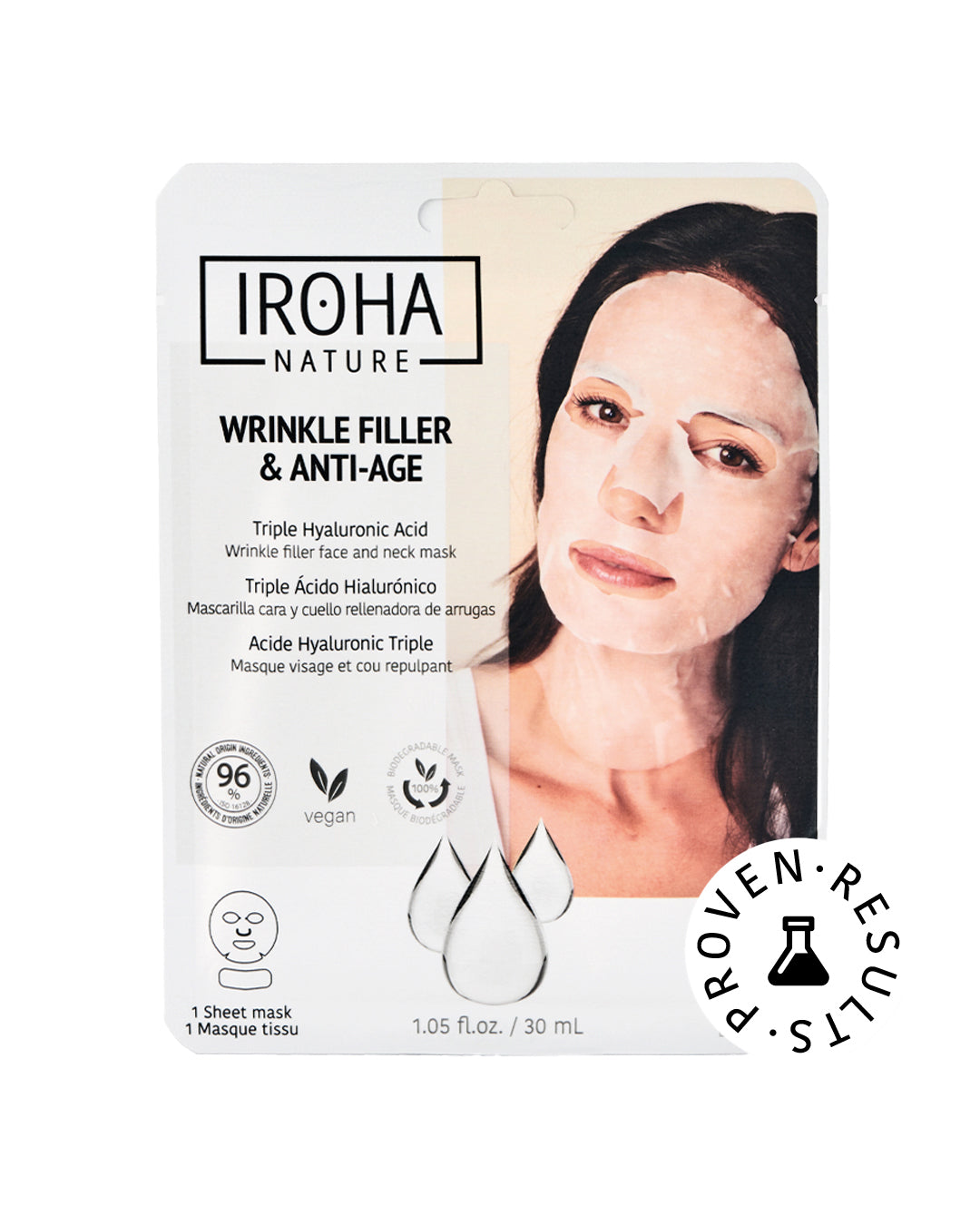 

Iroha Nature Disposable Intensive Anti-Aging and Plumping Face and Neck Mask in Fabric with Triple Hyaluronic Acid 1 pc x 30 ml