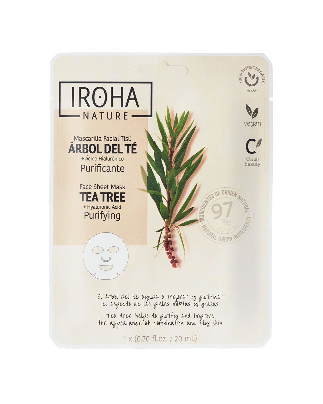Iroha Nature Maschera Viso In Tessuto Purificante Con Tea Tree E Acido Ialuronico 1 pz x 20 ml