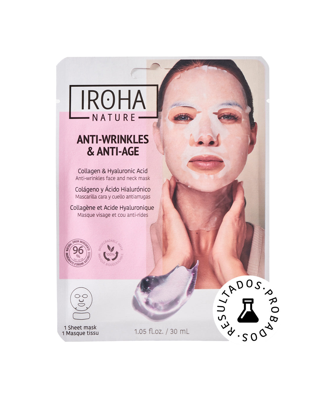 

Iroha Nature Disposable Fabric Face Mask with Collagen and Hyaluronic Acid for Wrinkle and Anti-Aging Care, 1 piece x 30 ml.