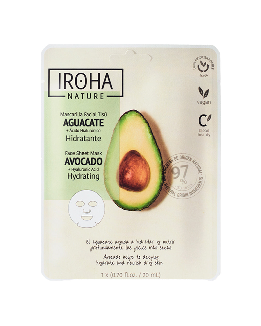 

Iroha Nature Disposable Moisturizing Fabric Face Mask With Avocado And Hyaluronic Acid 1 piece x 20 ml