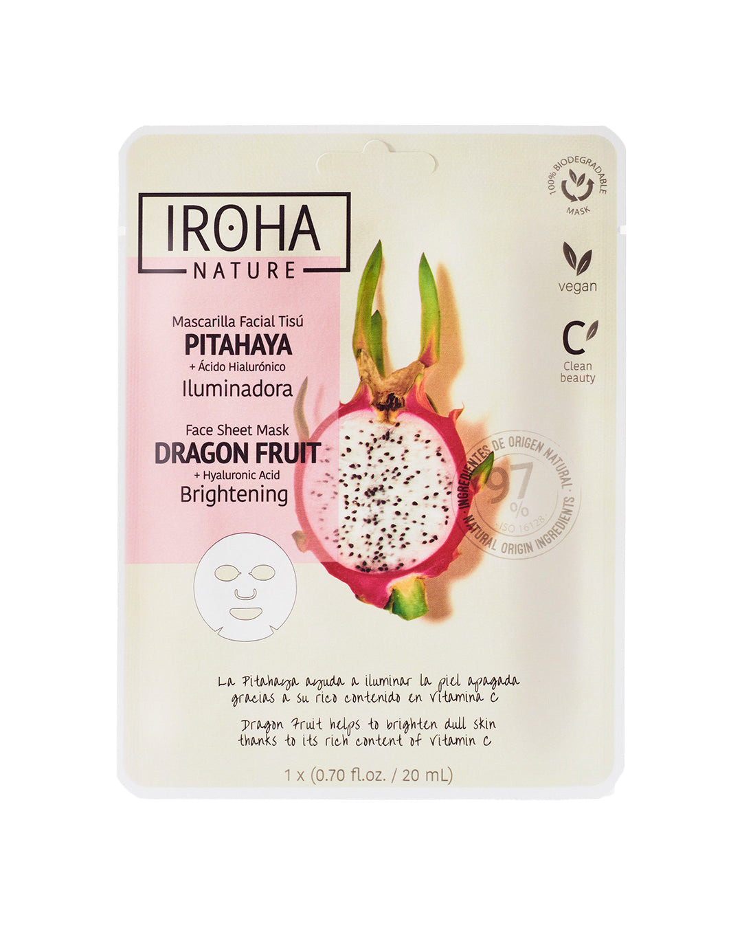 

Iroha Nature Illuminating Single-Use Face Mask in Dragon Fruit and Hyaluronic Acid 1 pc x 20 ml