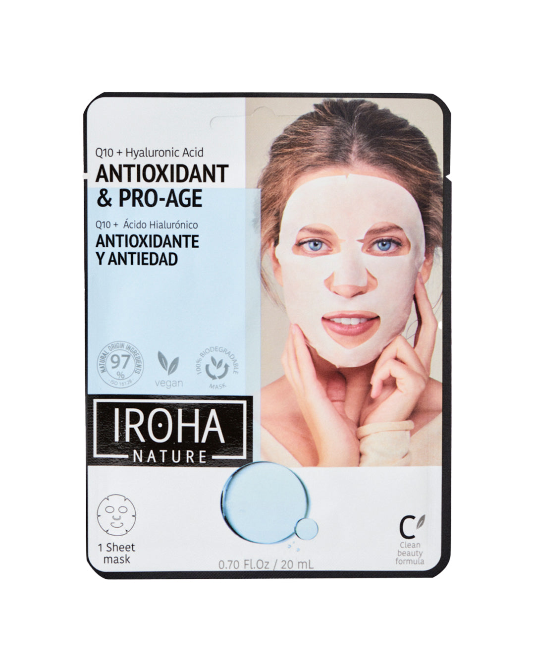 

Iroha Nature Disposable Face Mask in Fabric, Pro-Youth and Moisturizing with Q10 and Hyaluronic Acid 1 pc x 20 ml.