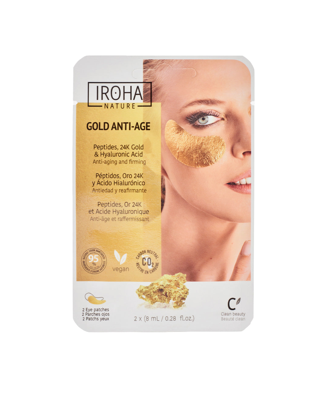 

Iroha Nature Anti-Aging Eye Contour Patch in Foil Technology with Peptides, 24K Gold, and Hyaluronic Acid 2 pcs x 8 ml