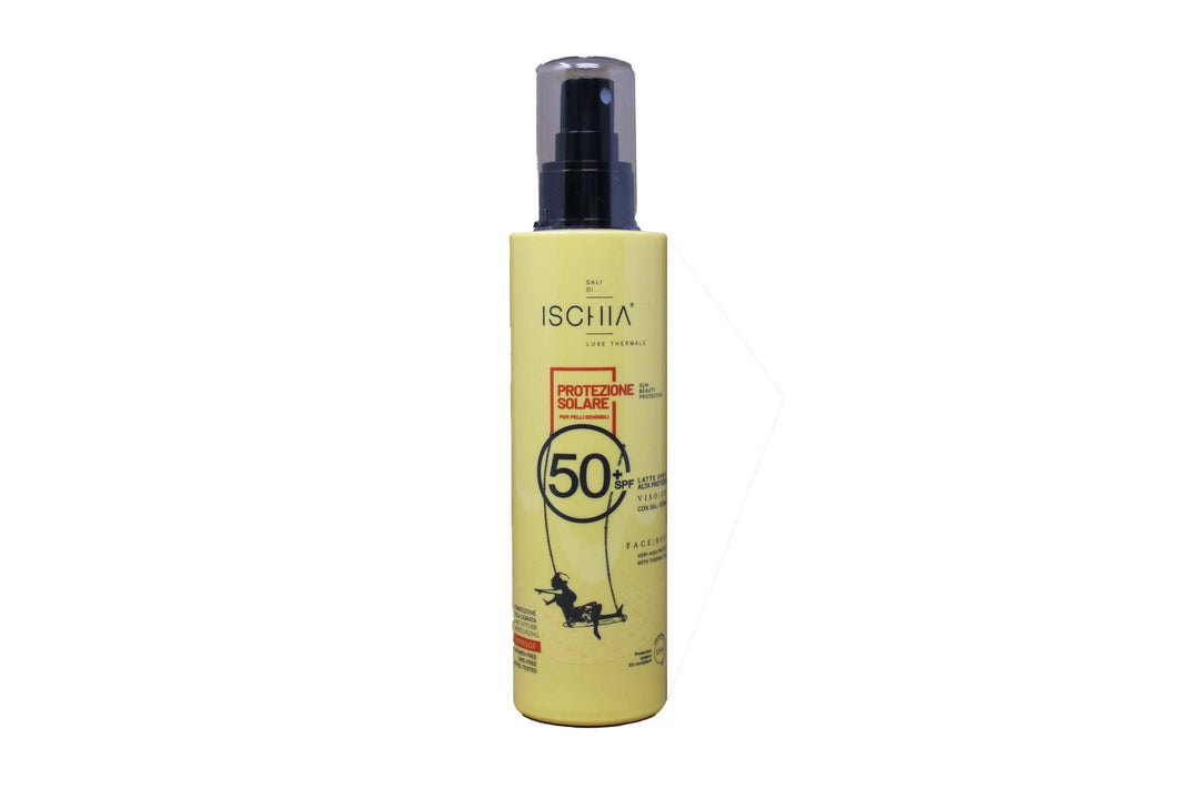 Ischia-Eau-Thermale-Protezione-Solare-Viso-E-Corpo-Latte-Spray-Per-Pelli-Sensibili-50SPF-200-ml