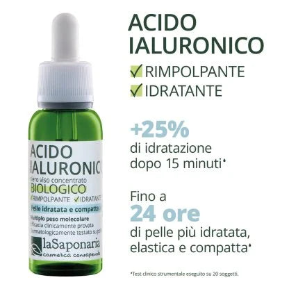 La Saponaria Sérum Visage Concentré Biologique Repulpant Et Hydratant Acide Hyaluronique 30 ml