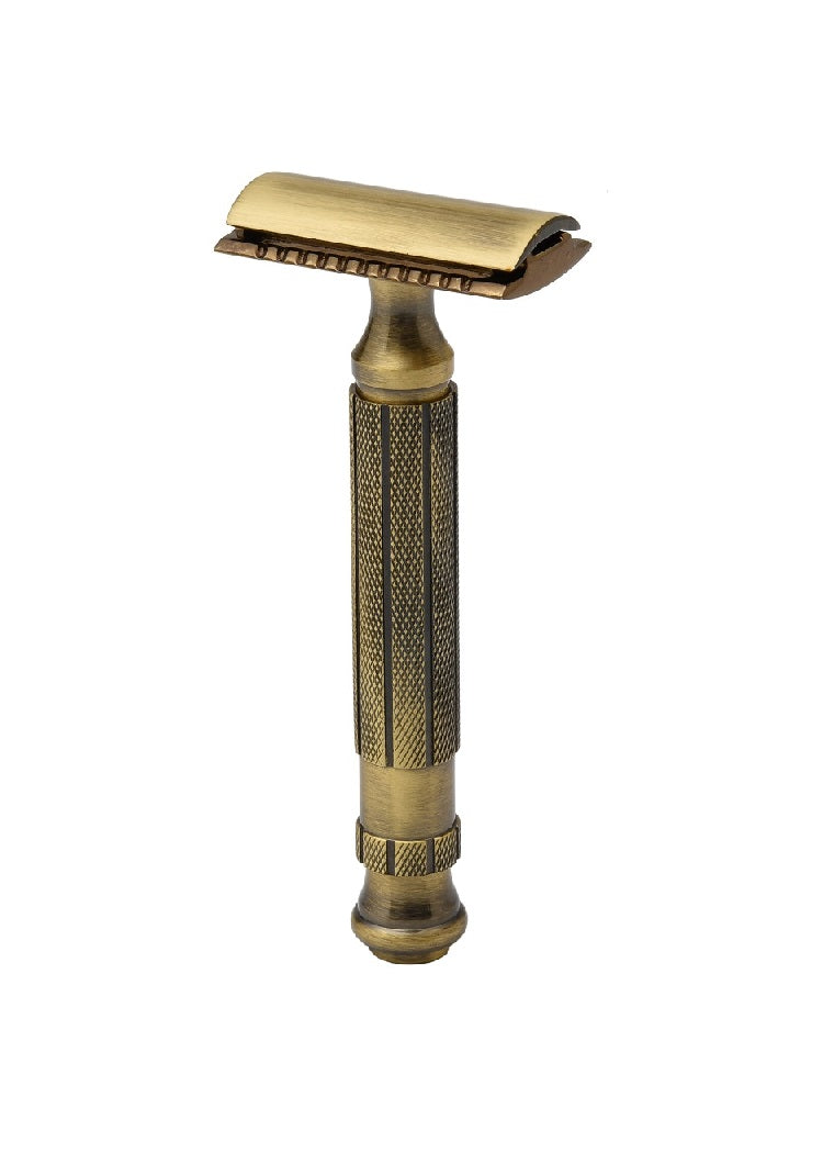 Pearl-Shaving-Rasoio-Di-Sicurezza-L-55CC-Antique-Brass-Closed-Comb-