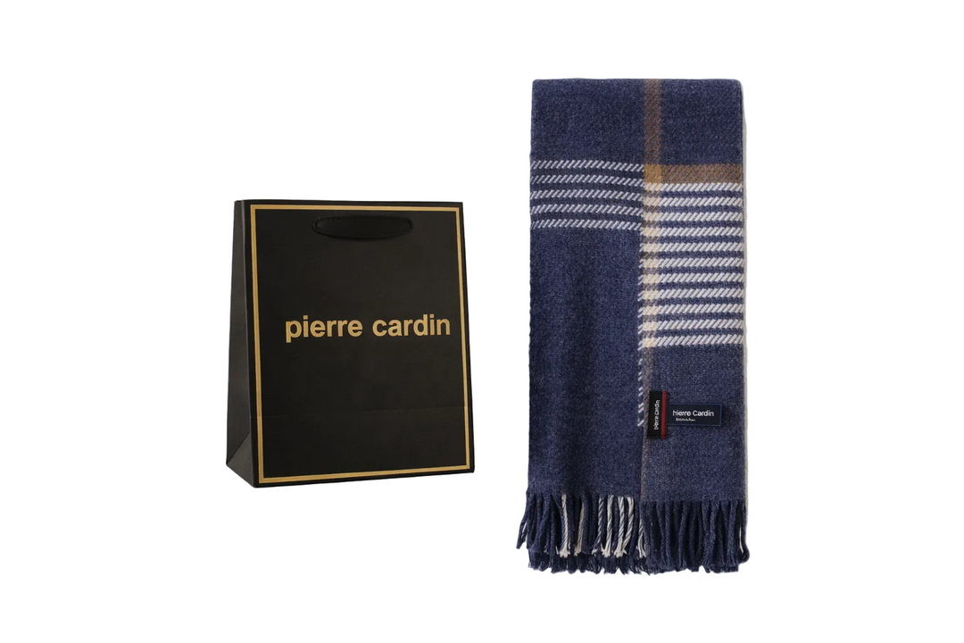 Pierre Cardin Set Homme Écharpe Fantaisie Bleu\Blanc + Sac Sac Cadeau Offert