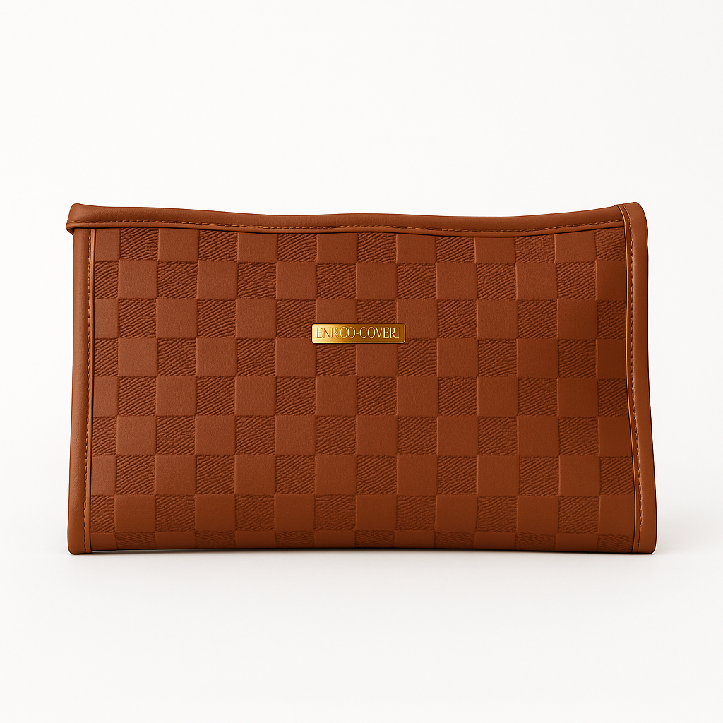 Pochette Enrico Coveri Marrone Cuoio Con Trama Damier