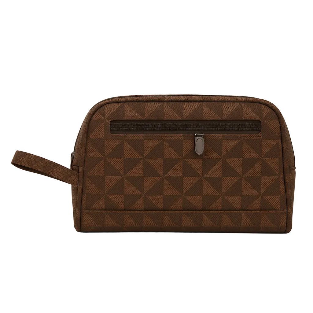 Pochette Uomo Fantasia Geometrica Colore Coffee Con Laccetto Da Polso