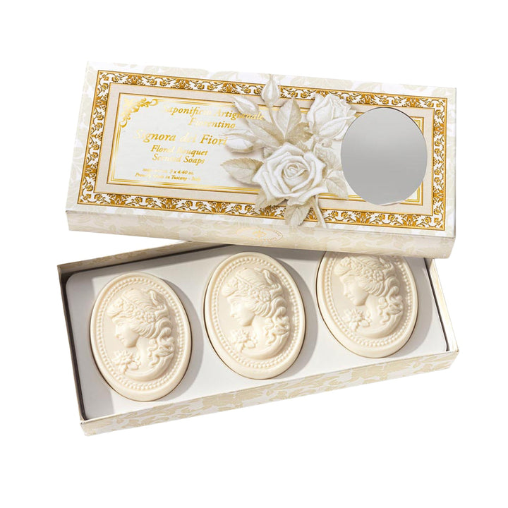 Artisanal Soap Factory Florentine Set Soap Donatello Oval Cameo Floral 3 pcs of 125 gr