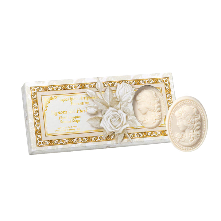 Artisanal Soap Factory Florentine Set Soap Donatello Oval Cameo Floral 3 pcs of 125 gr