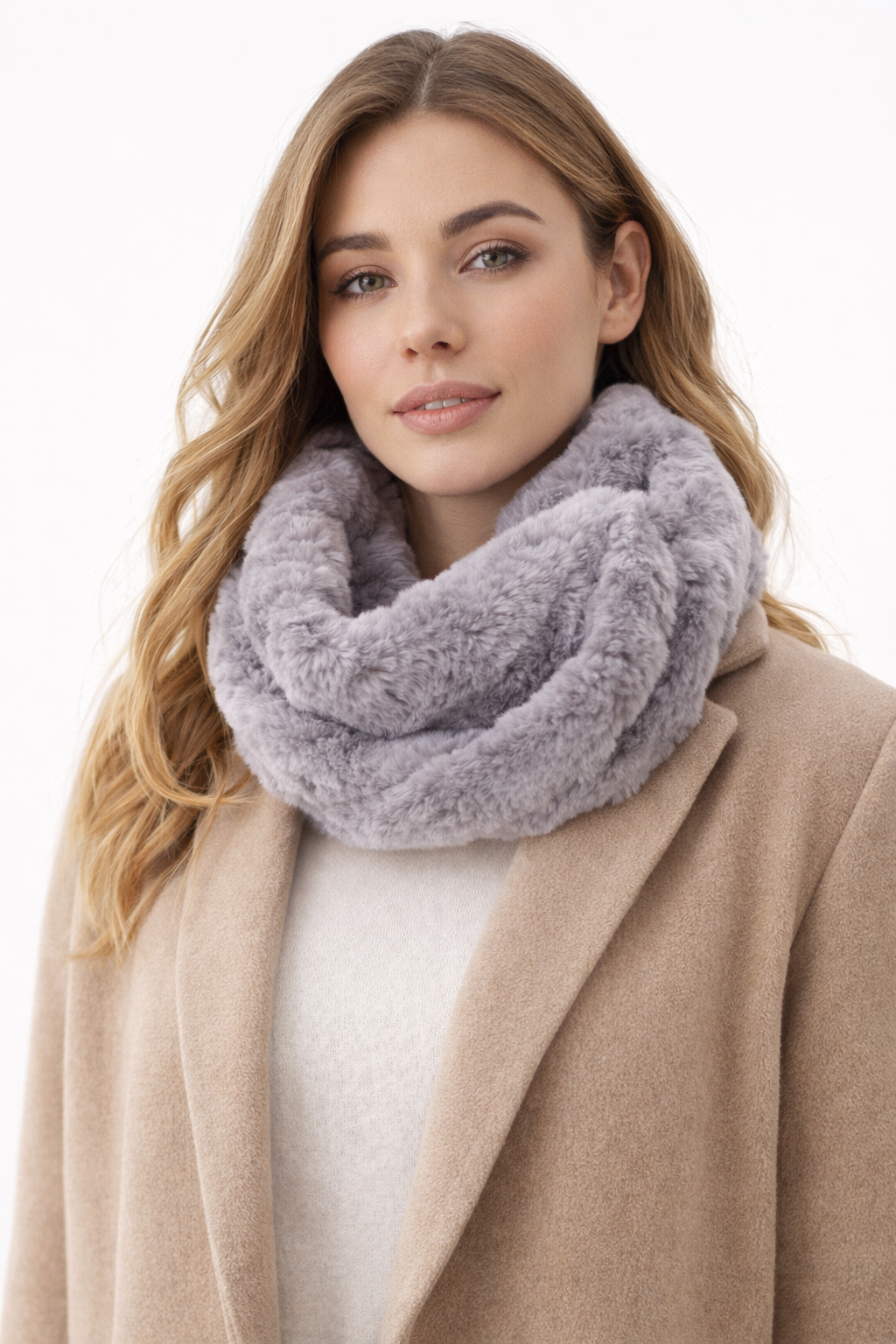 Ring-Schal Grau Aus Kompaktem Stoff Mit Pelz-Effekt