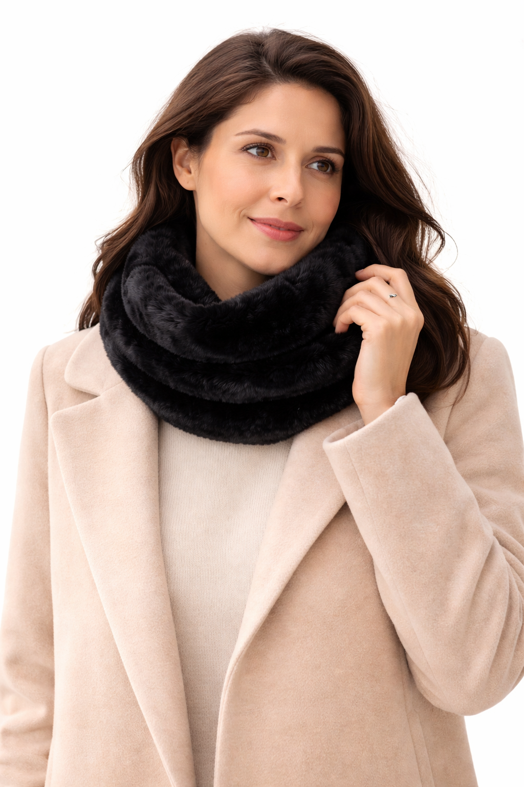 Mufflon Weich aus Synthetischem Pelz Schwarz