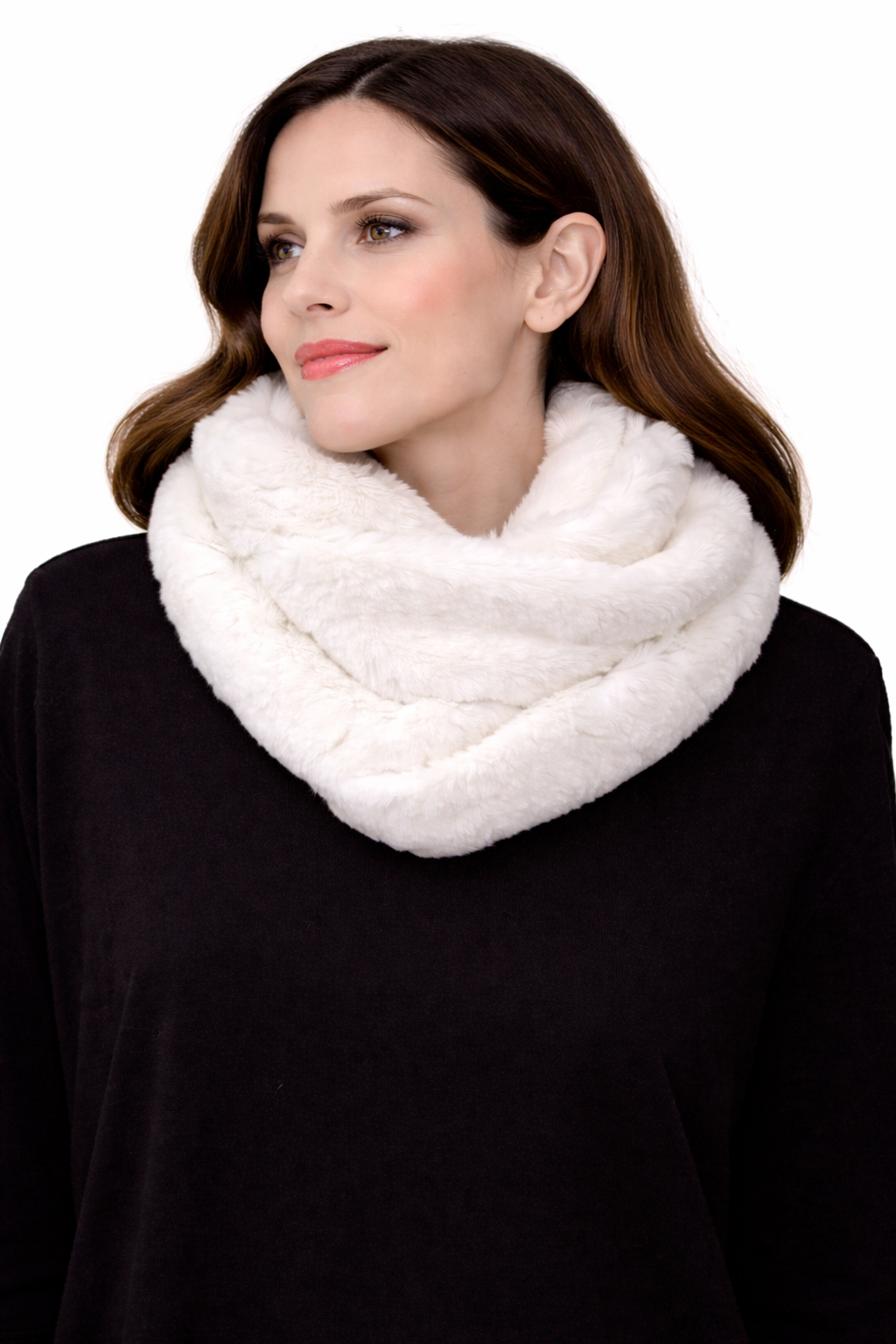 Ring-Schal Weiß aus Stoff mit Pelz-Effekt
