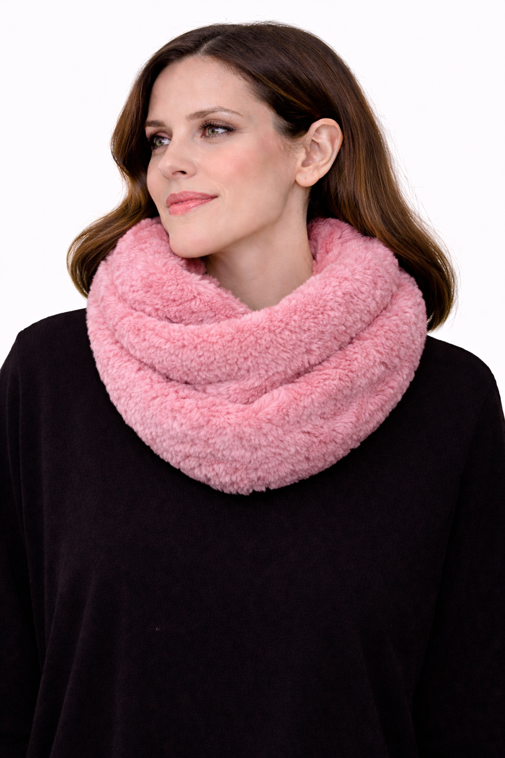 Ring-Schal Weiß aus Stoff mit Pelz-Effekt